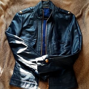 Navy Blue Versace Leather Jacket